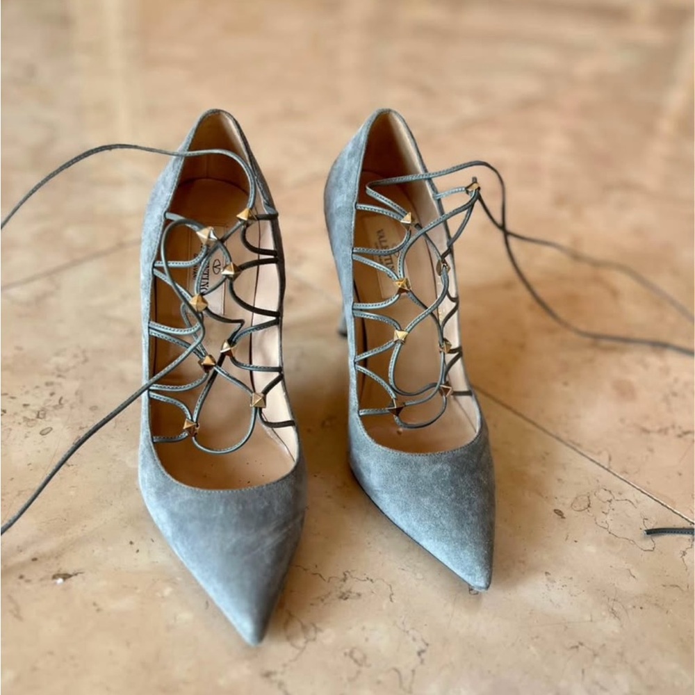 Valentino Gray Lace-Up Heels
